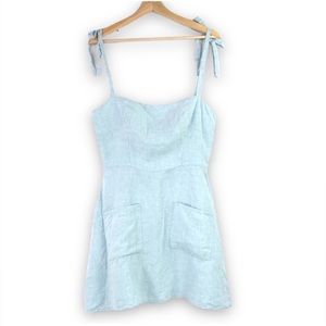 Reformation- 100% Linen Tie Strap Dress - Light Blue Size 8
